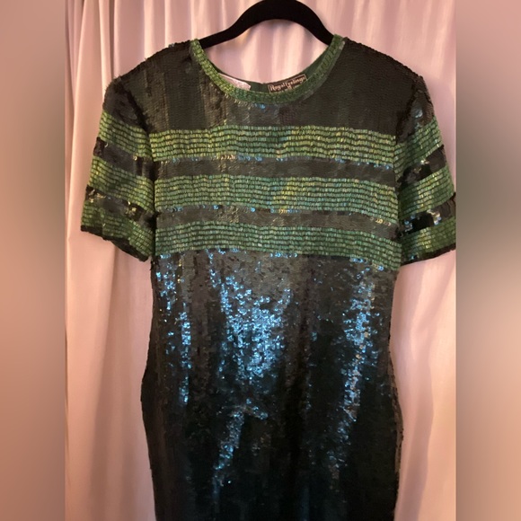 Stunning Fully Beaded & Sequined Emerald Green Mini Dress Silk - Picture 3 of 16